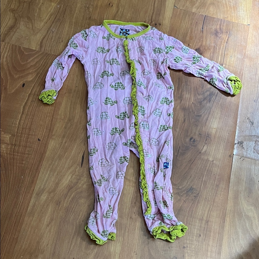 Kickee Pants Pink and Green turtle Bodysuit